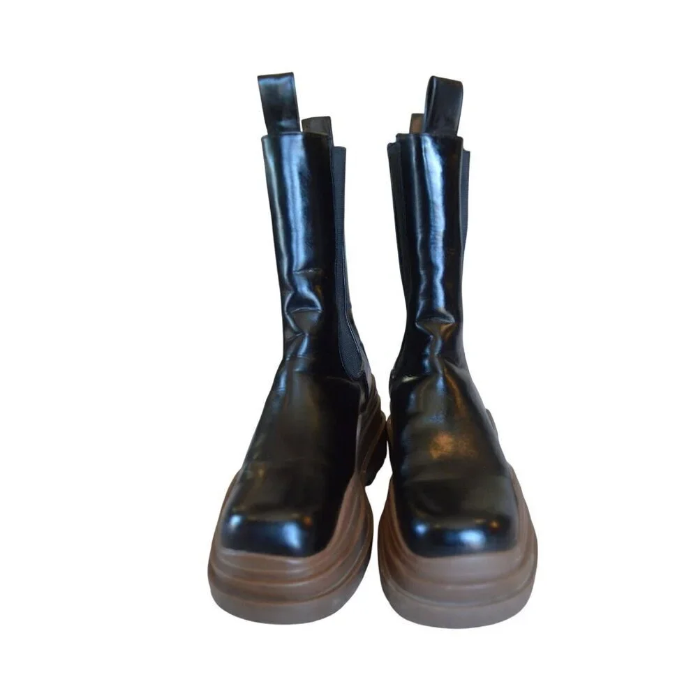 Lemonade Faux Leather Tire Boot Black Brown Women's Size 7 Chunky Whimsygoth
